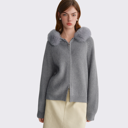 Faux Fur Hood Knit Outerwear
