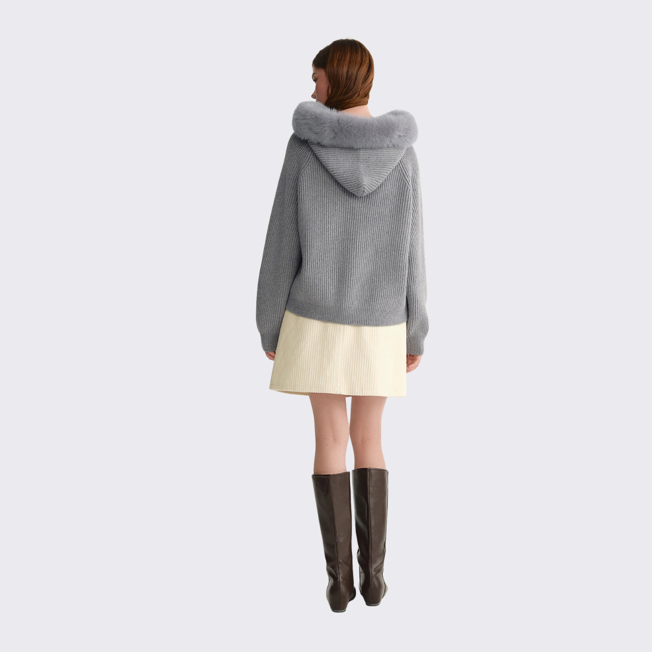 Faux Fur Hood Knit Outerwear