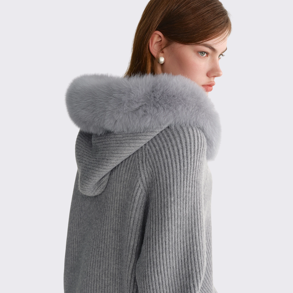 Faux Fur Hood Knit Outerwear