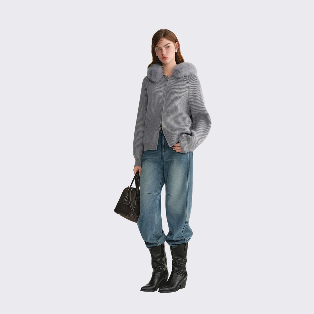 Faux Fur Hood Knit Outerwear
