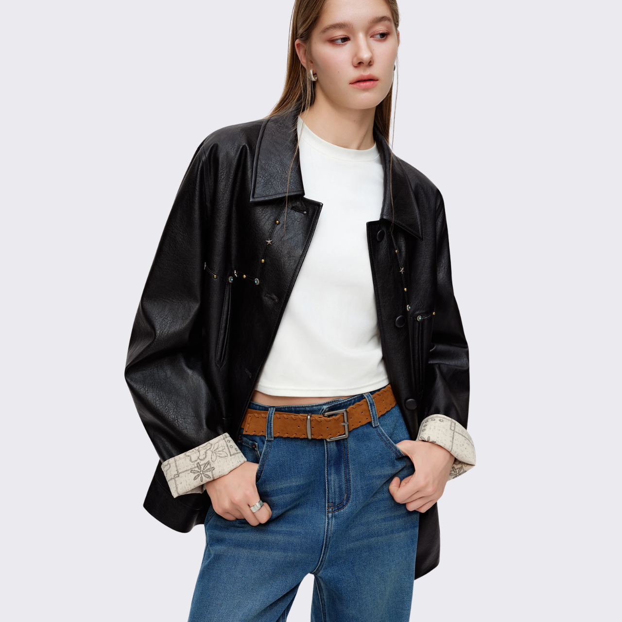 Loose Fit Leather Jacket