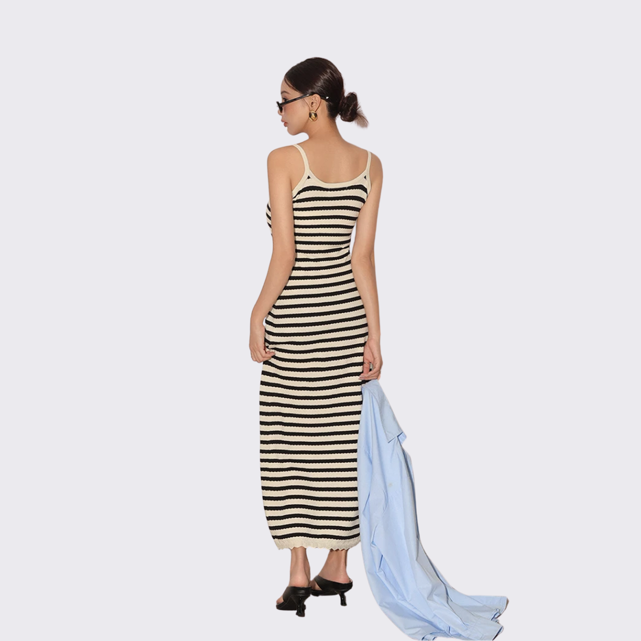 Contrast Trim Striped Knit Maxi Dress