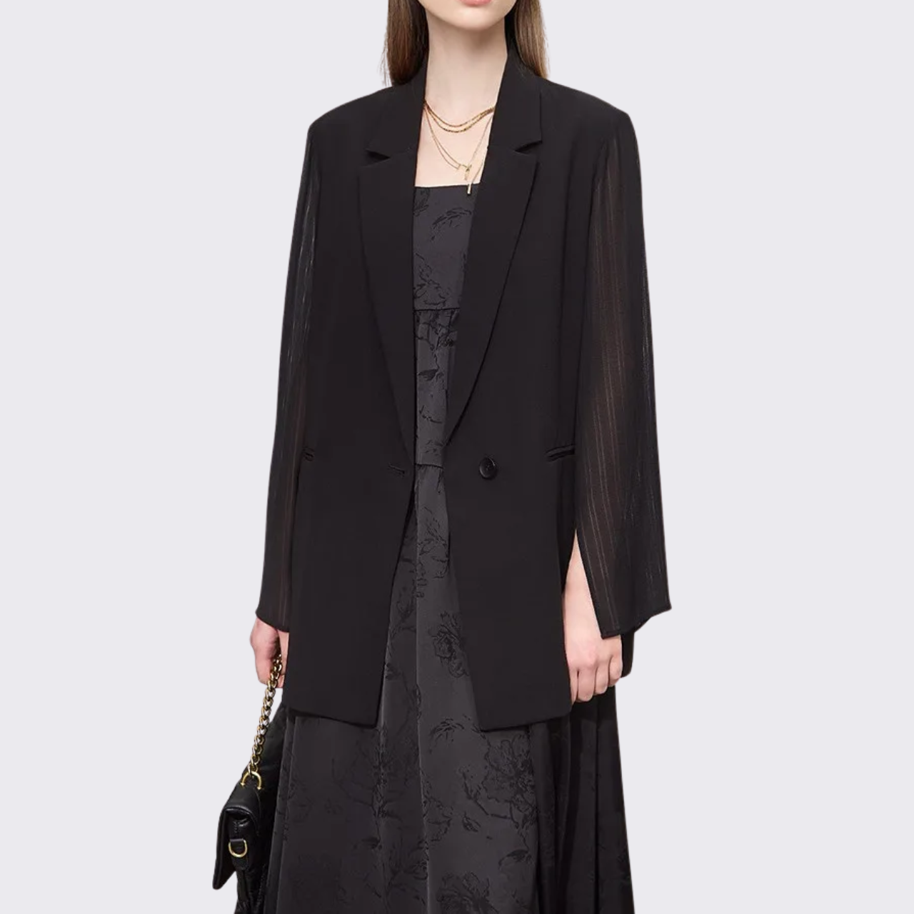 Sheer Sleeve Black Blazer
