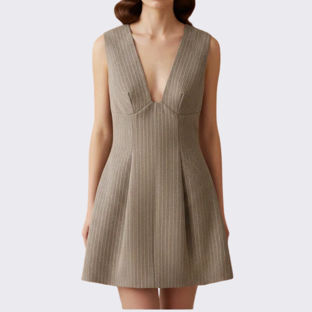 Pinstripe Tailored Pleated Dress