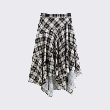 Asymmetric Plaid Skirt