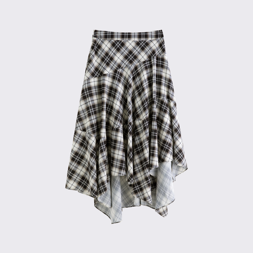 Asymmetric Plaid Skirt