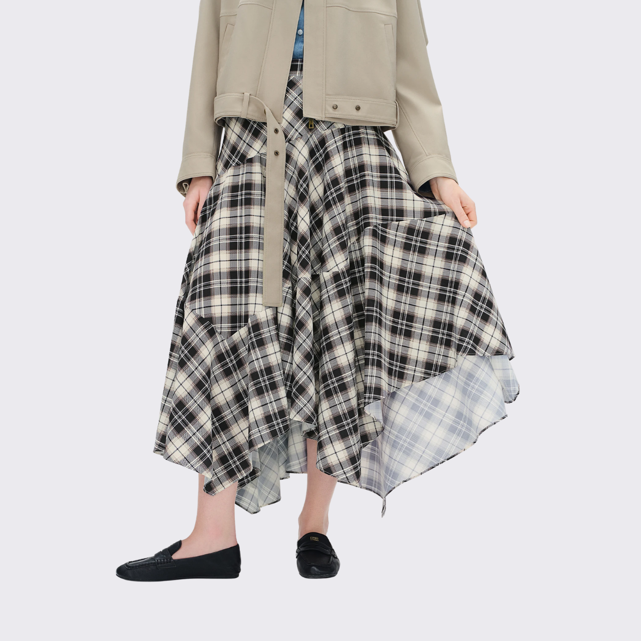 Asymmetric Plaid Skirt