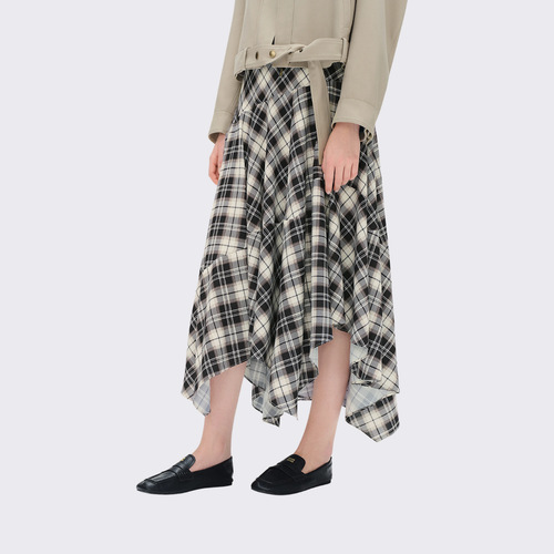 Asymmetric Plaid Skirt