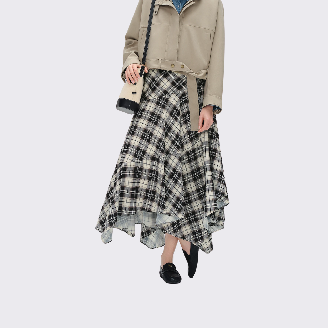 Asymmetric Plaid Skirt