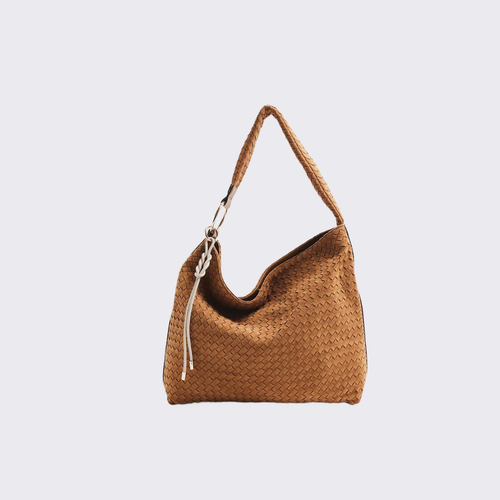 Brown Woven Suede Slouch Bag