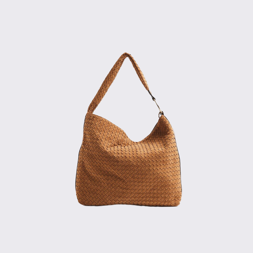Brown Woven Suede Slouch Bag