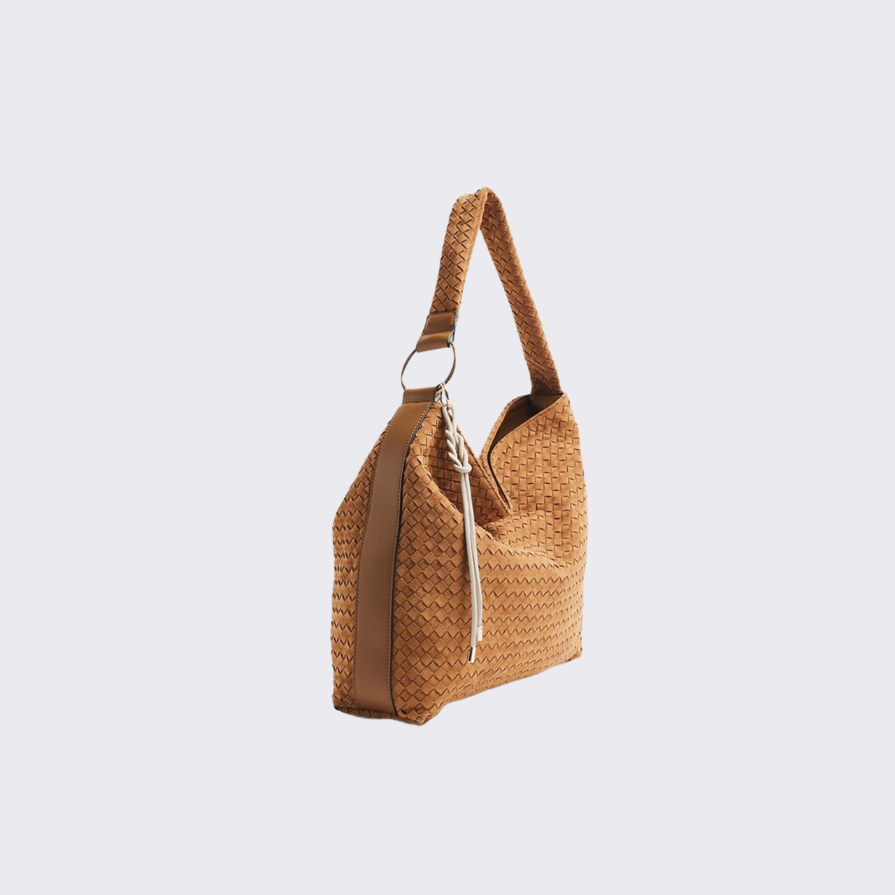 Brown Woven Suede Slouch Bag