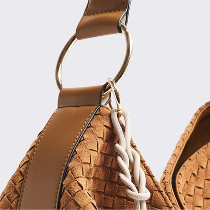 Brown Woven Suede Slouch Bag